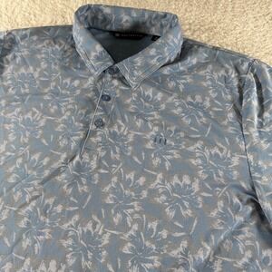 Travis Mathew Athletic Golf Polo Shirt Light Blue XXL 2XL Men's Floral Collar